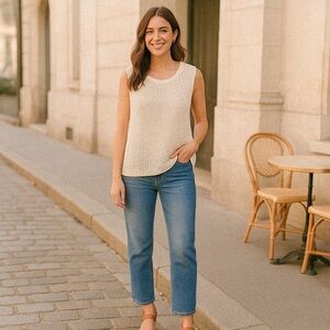 Abercrombie Fitch Womens Beige Knit Tank Top XXL Cotton Viscose Sleeveless